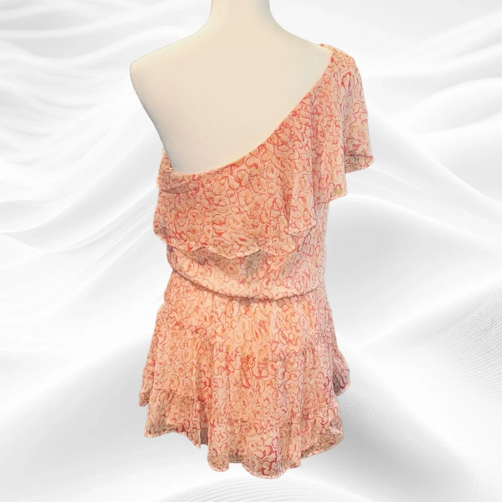 Krisa Revolve Wild print One‎ Shoulder Ruffle Dress Small Pink